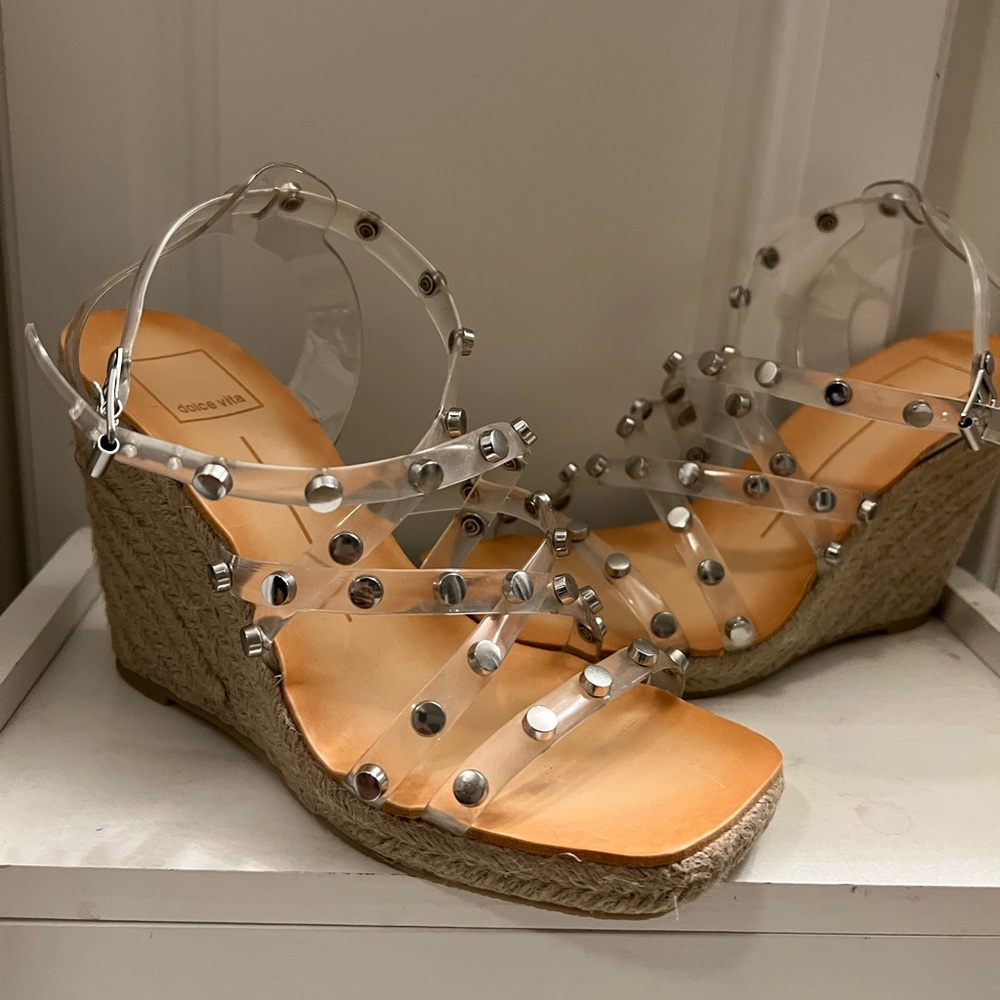 Dolce Vita Clear Crystal Studded Wedges
